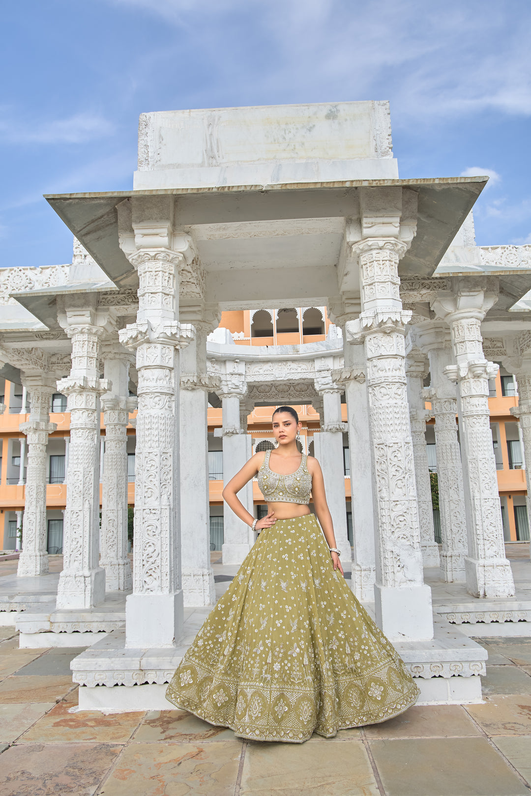 Green Silver Threadwork Embroidered Lehenga Choli with Dupatta