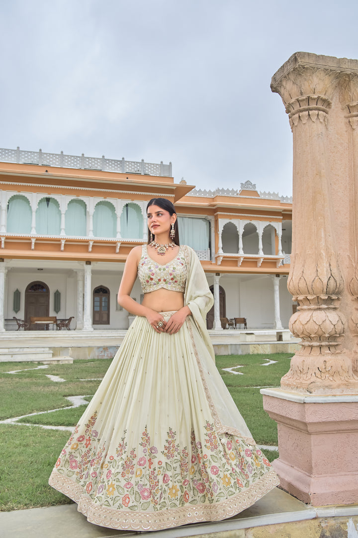 Light Mint Floral Embroidered Lehenga Choli with Dupatta