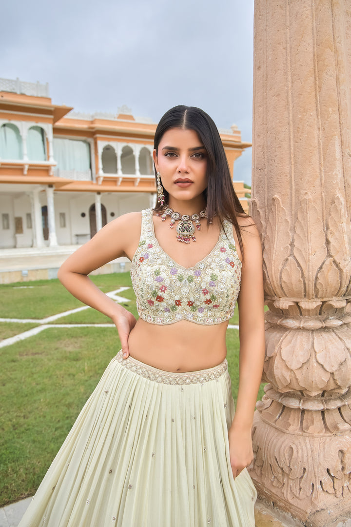 Light Mint Floral Embroidered Lehenga Choli with Dupatta
