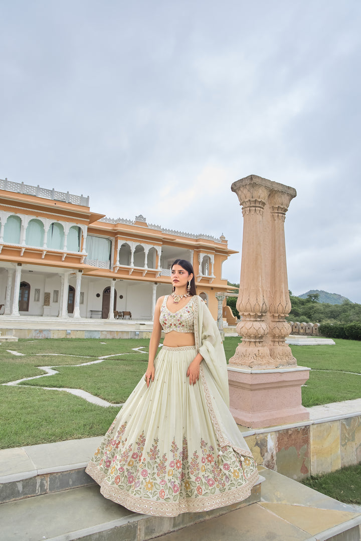 Light Mint Floral Embroidered Lehenga Choli with Dupatta