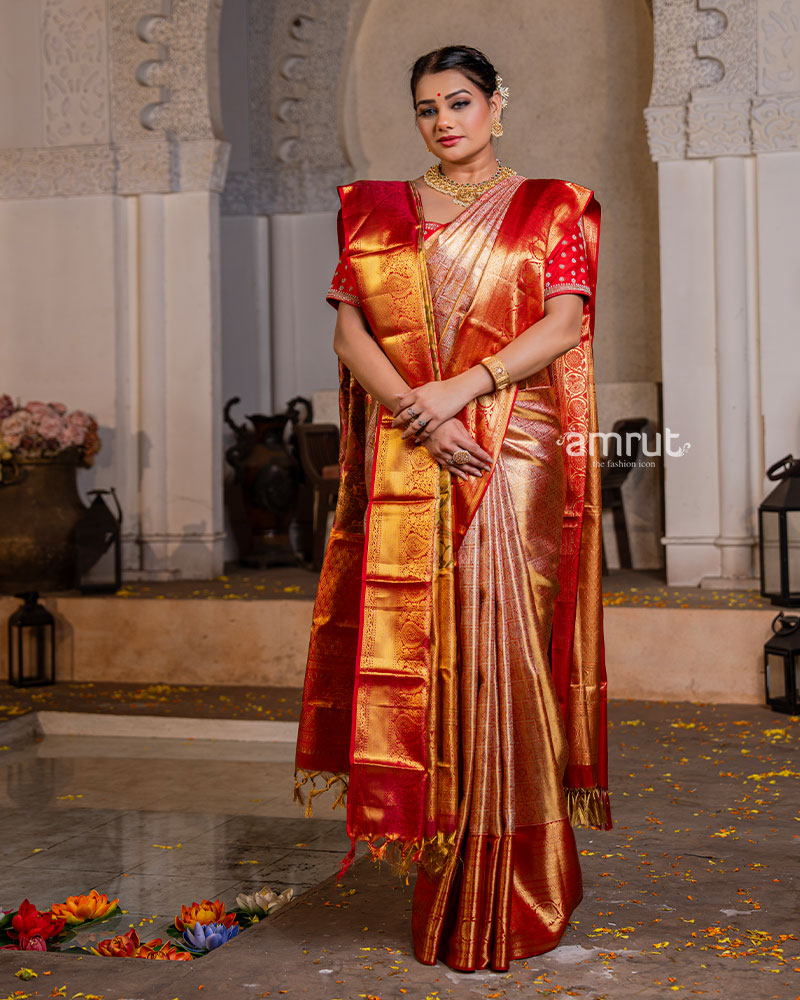 Alluring Red Pure Kanjivaram Silk Saree for Bride