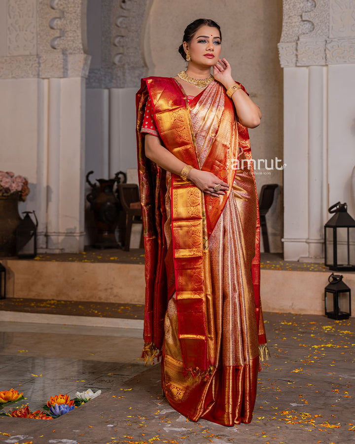 Alluring Red Pure Kanjivaram Silk Saree for Bride