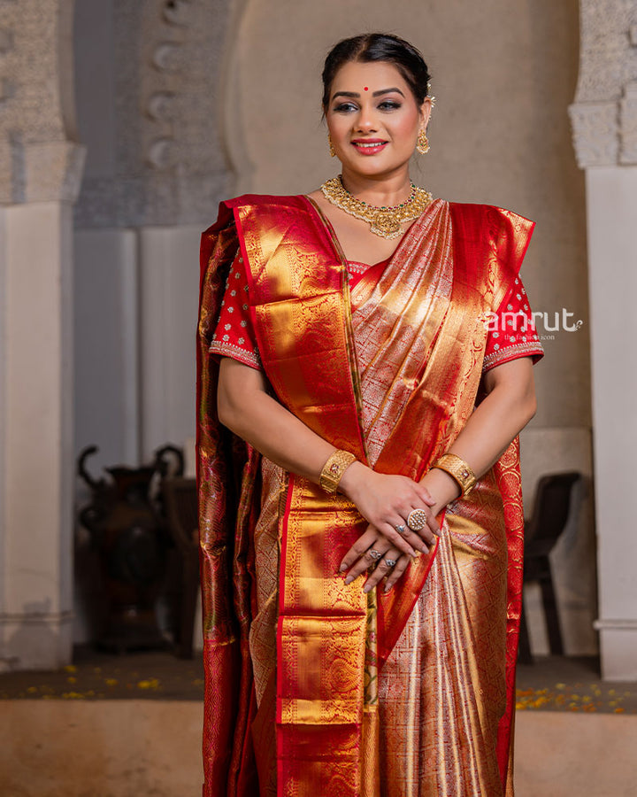 Alluring Red Pure Kanjivaram Silk Saree for Bride