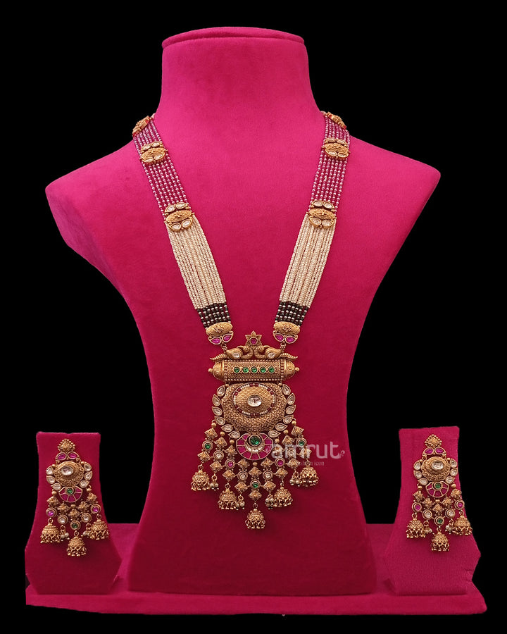 Antique Gold Ethnic Drop Bridal Jewellery Set with Heavy Earrings