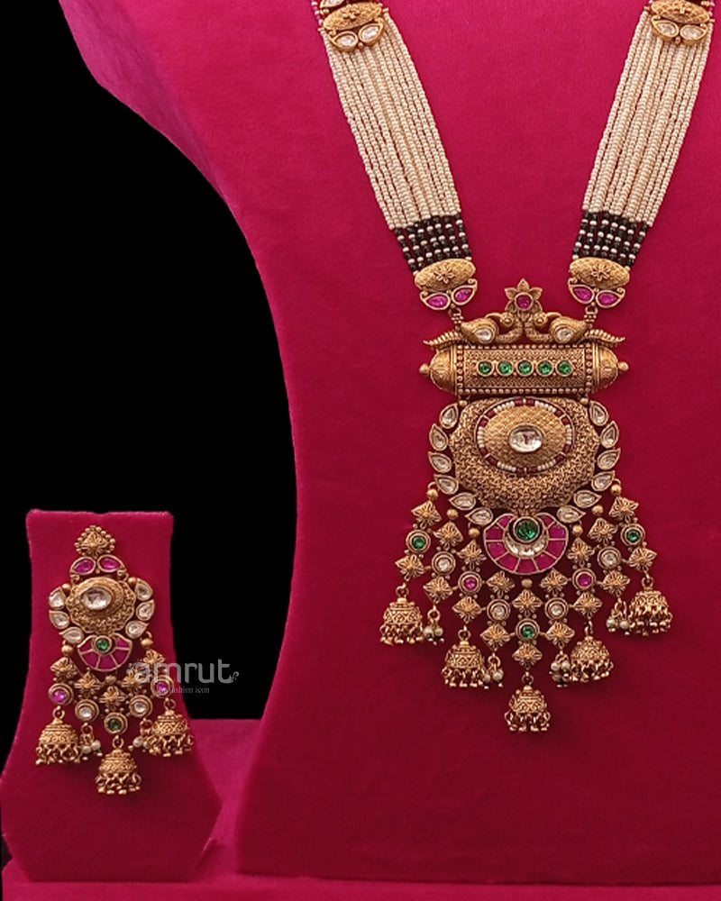 Antique Gold Ethnic Drop Bridal Jewellery Set with Heavy Earrings