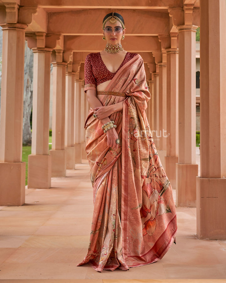 Apple Blossom Cotton Silk Saree With Unstitched Blouse