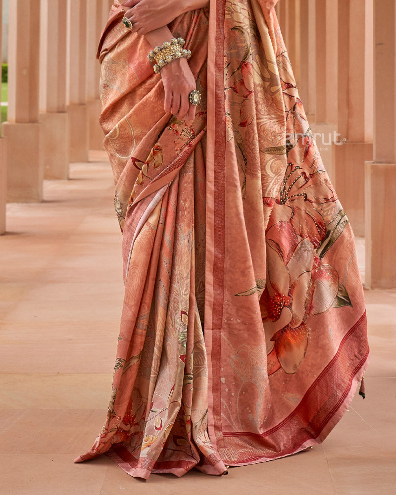 Apple Blossom Cotton Silk Saree With Unstitched Blouse