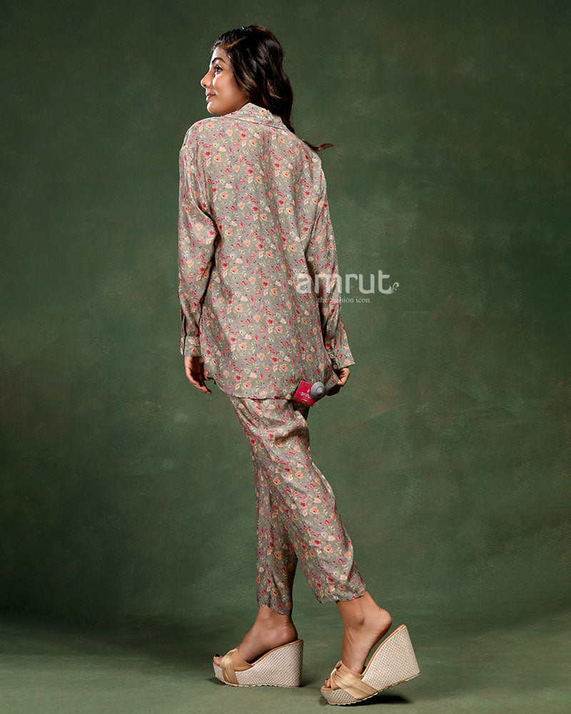 Attractive Printed Co-ord Set with Button-down Shirt and Straight Pants