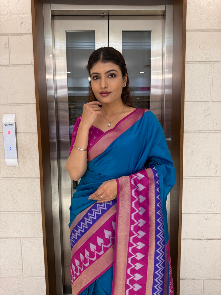 Elegant Patola Silk Saree with Unstitched Blouse and Exquisite Weaving