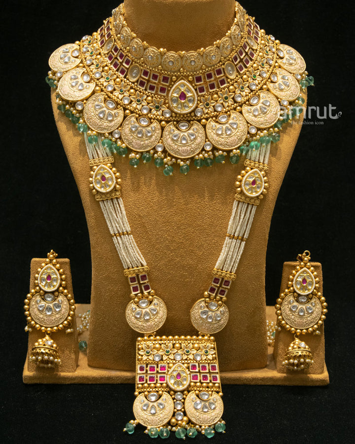 Beautiful Gold Plated Heavy Bridal Jewellery Sets With Long Earrings