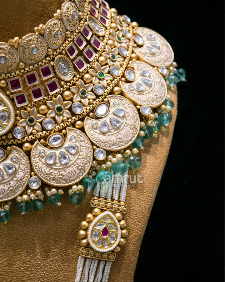 Beautiful Gold Plated Heavy Bridal Jewellery Sets With Long Earrings