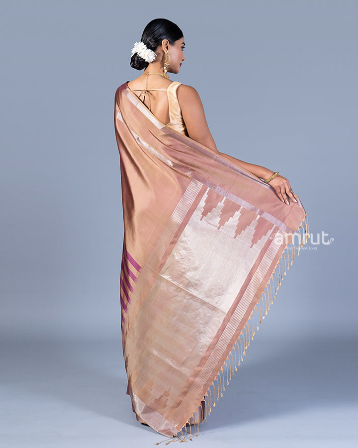 Beige-Taupe and Purple-Maroon Striped Saree with Unstitched Blouse 05
