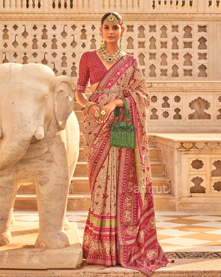 Beige Cotton Silk Saree With Unstitched Blouse