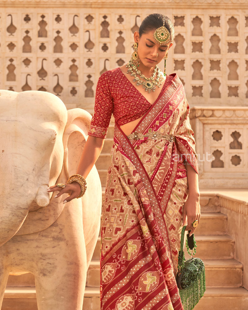 Beige Cotton Silk Saree With Unstitched Blouse