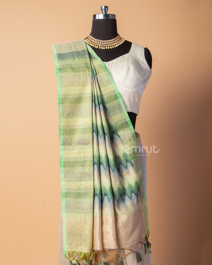 Beige Silk Saree With Printed Pallu