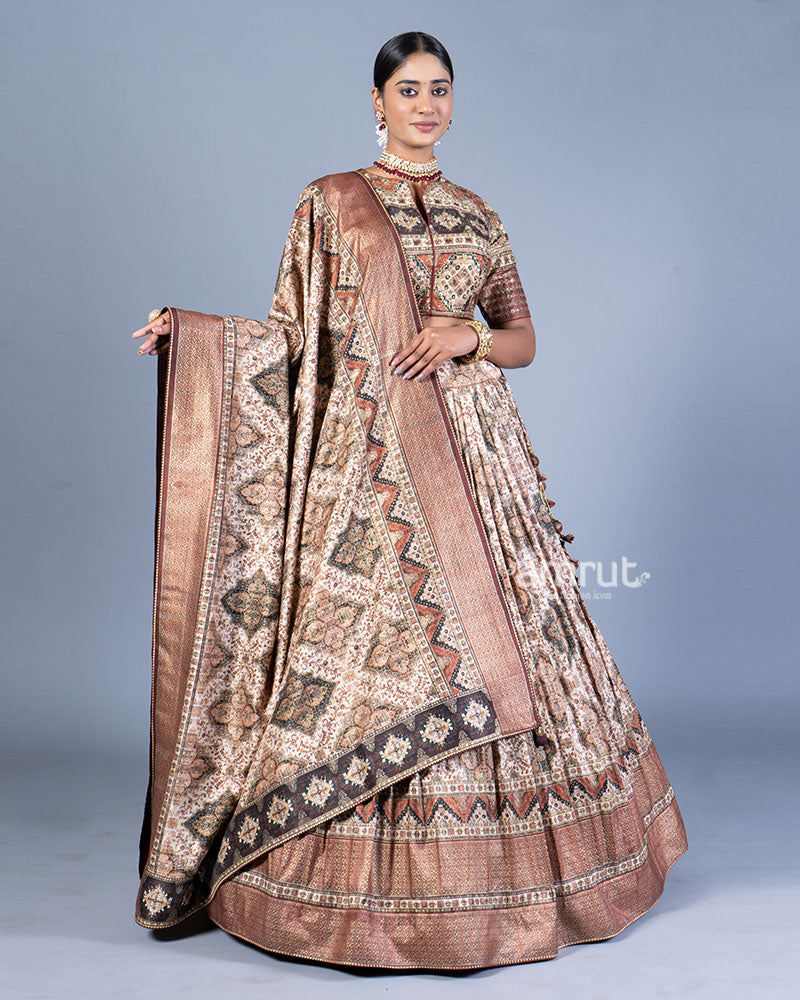 Beige Embellished Lehenga Choli with Dupatta 01