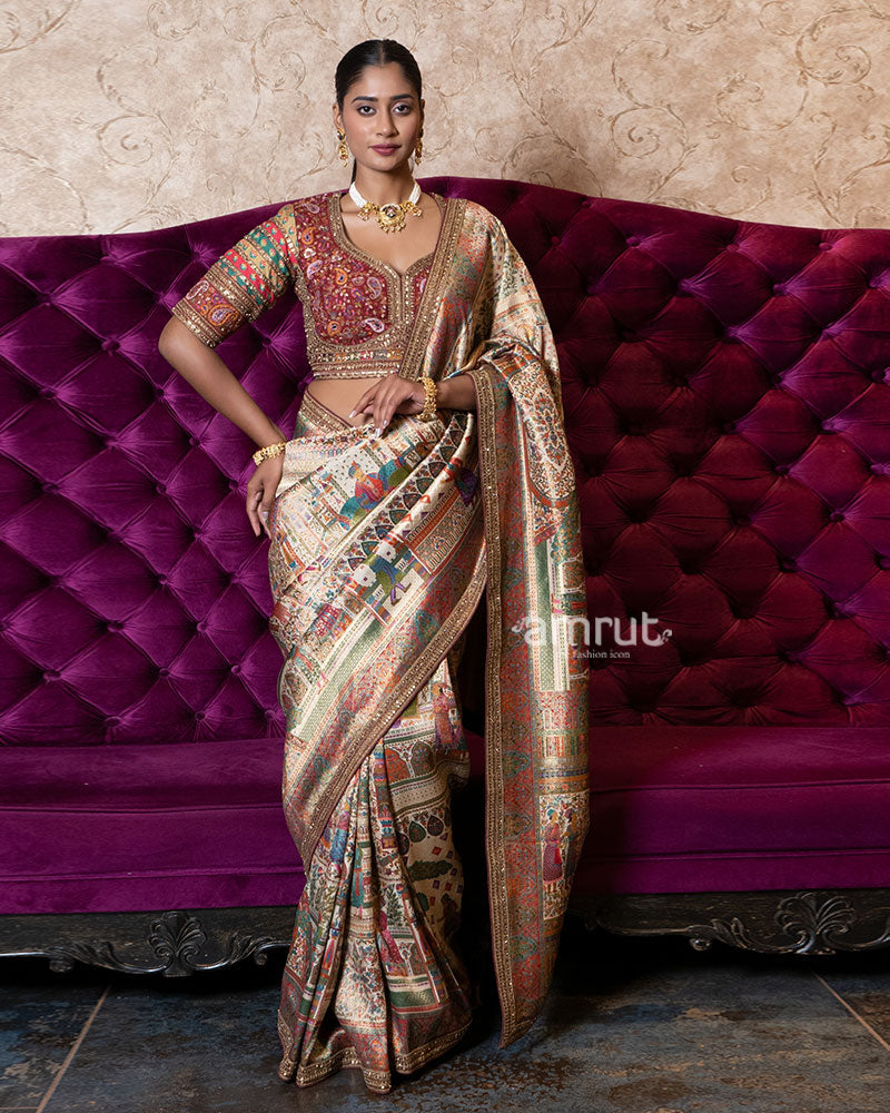 Beige Regal Heritage Silk Saree with Stitched Blouse 01