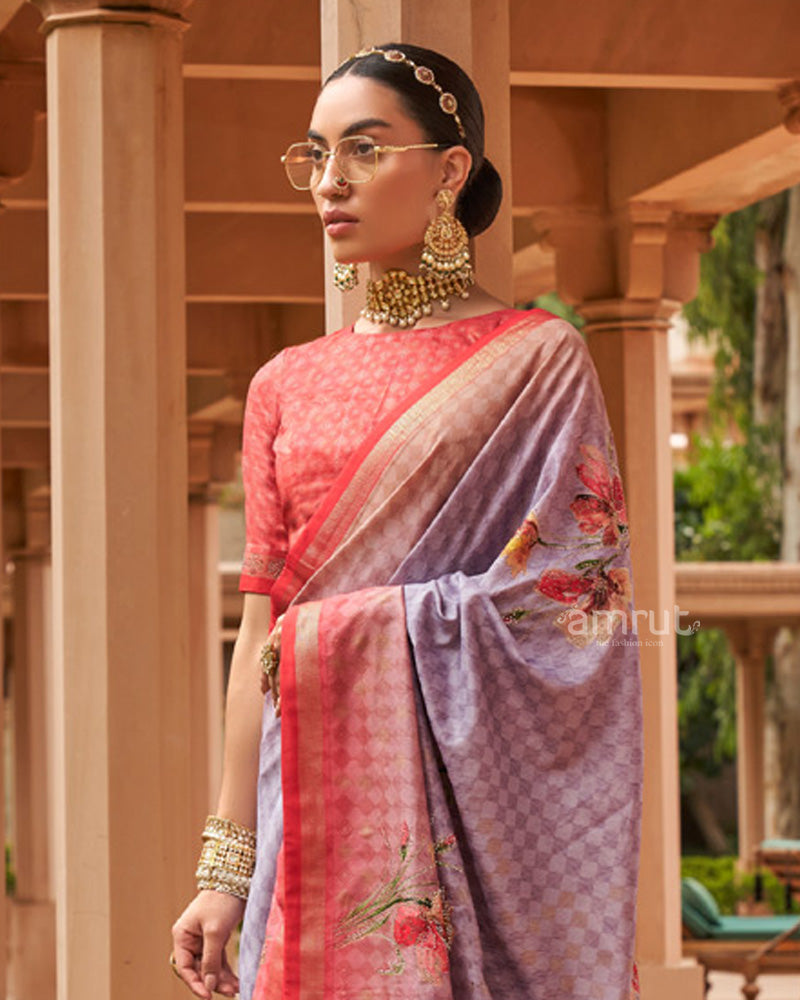 Berry Pure Cotton Silk Saree With Unstitched Blouse