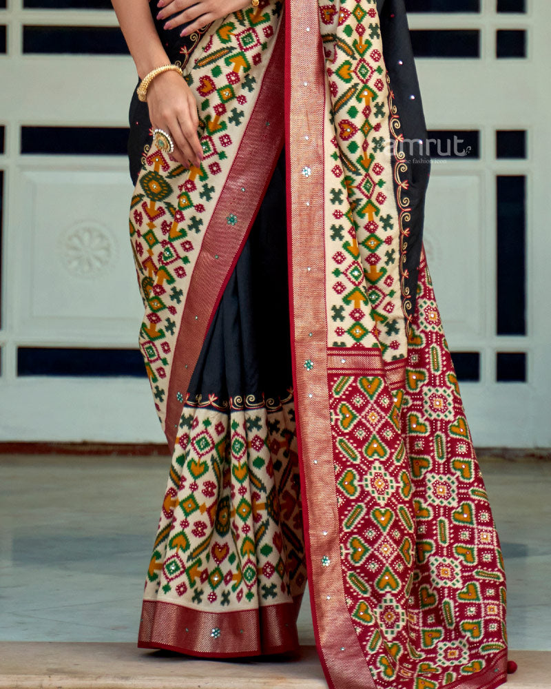 Black Cotton Silk Saree With Unstitched Blouse