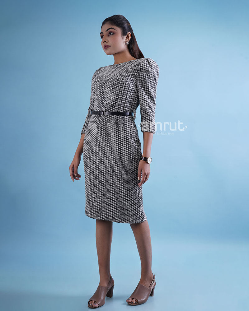 Grey Knitted Knee Length Dress