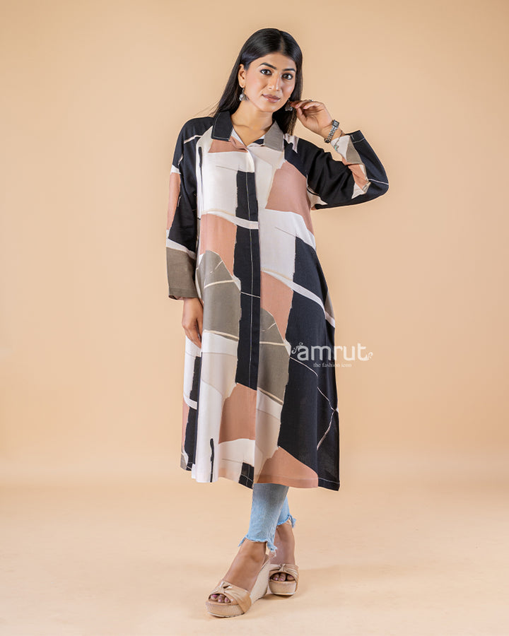 Black Multicolor Stylish Western Dress