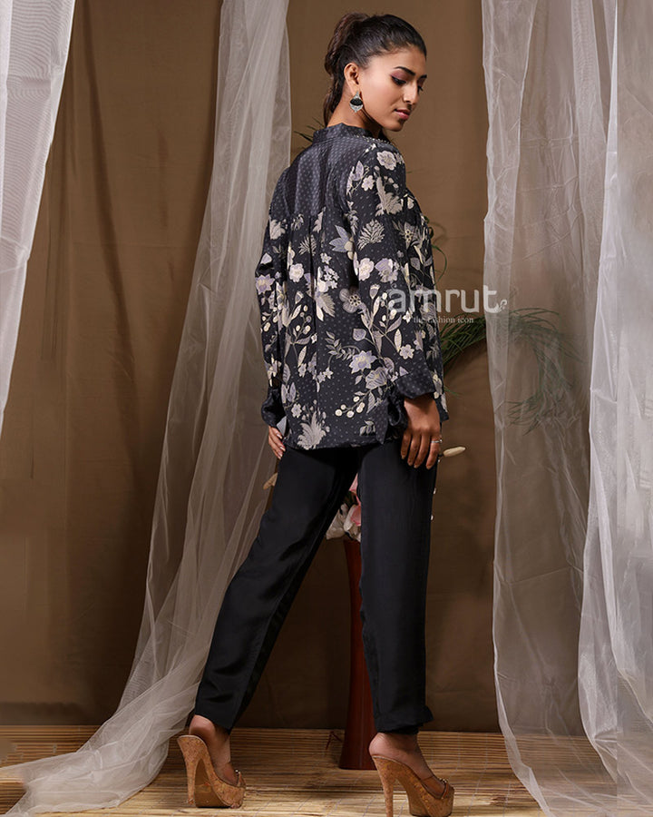 Black Printed Top and Pant for Casual Look