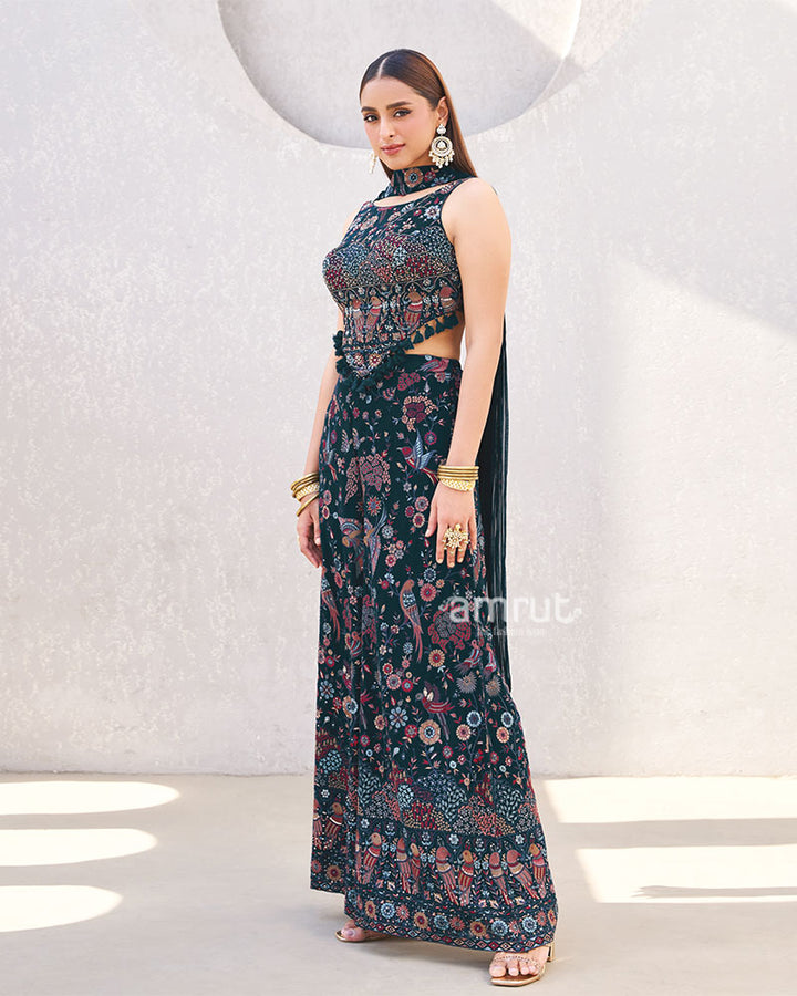 Black Multicolor Printed Indo-Western Co-ord Set 01