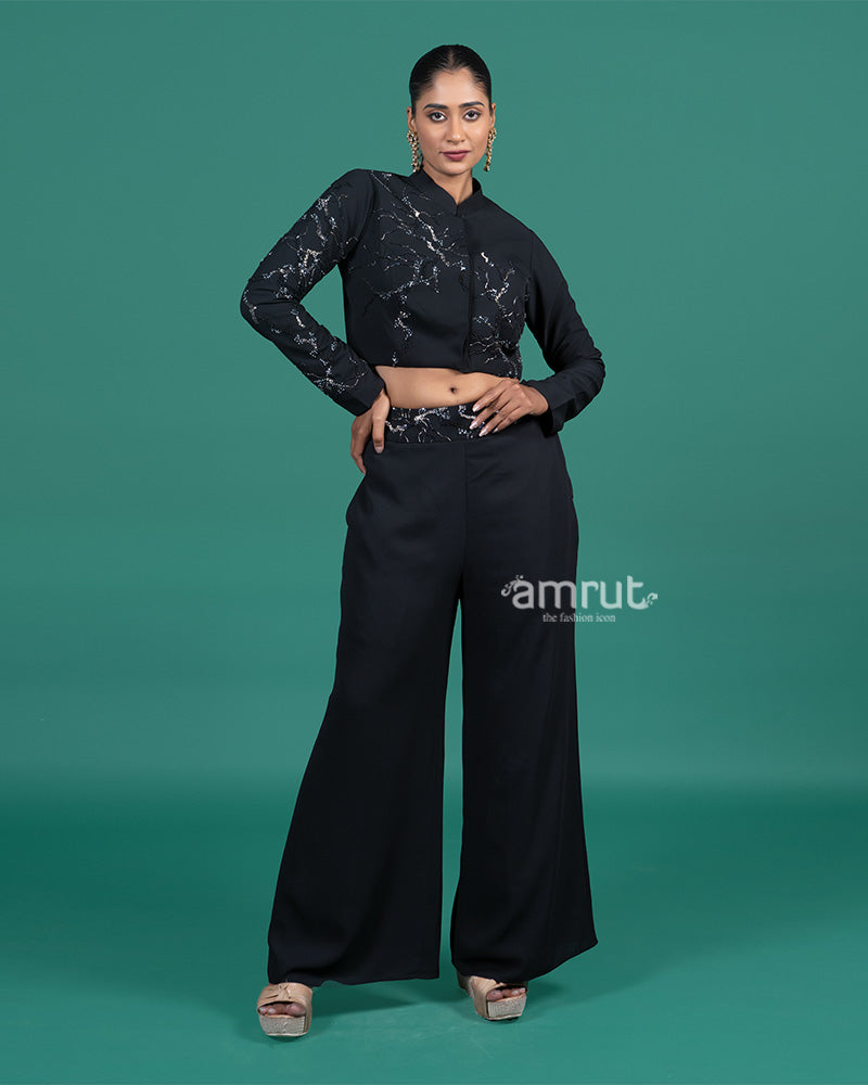 Black Sequin Embellished Cords Set 01