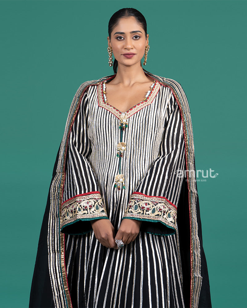Black Striped Zari Embroidery Anarkali Suit 02
