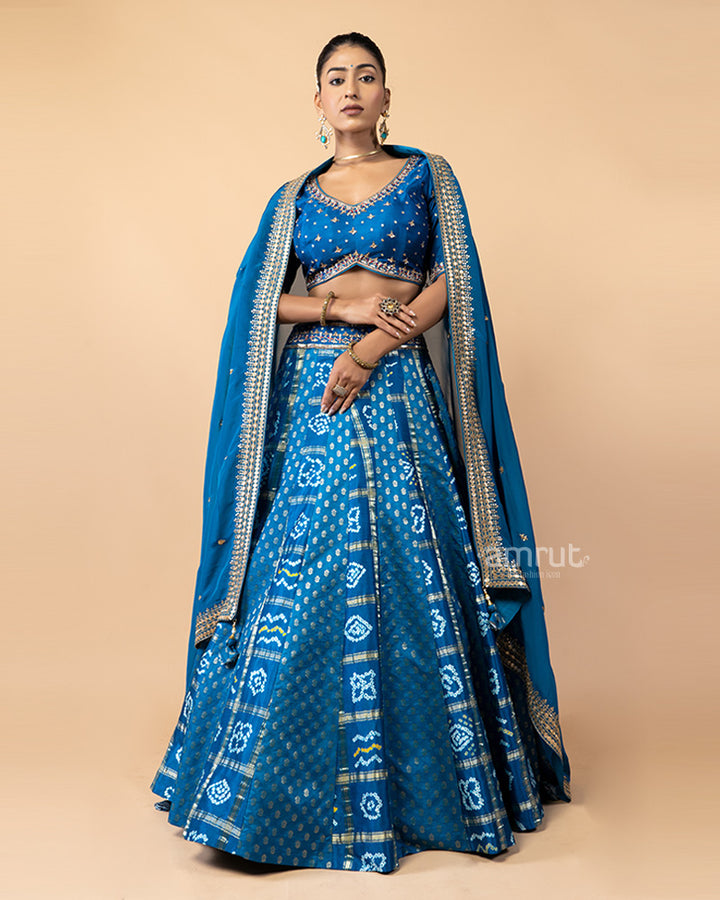 Blue Lehenga Choli with Patola Design and Chiffon Dupatta