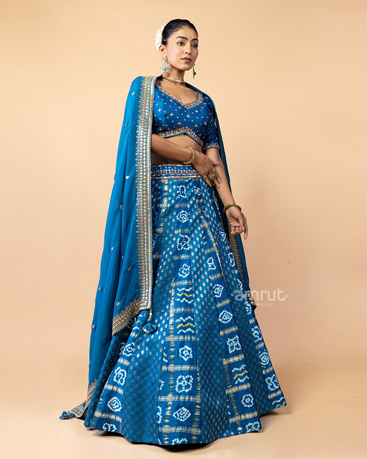 Blue Lehenga Choli with Patola Design and Chiffon Dupatta