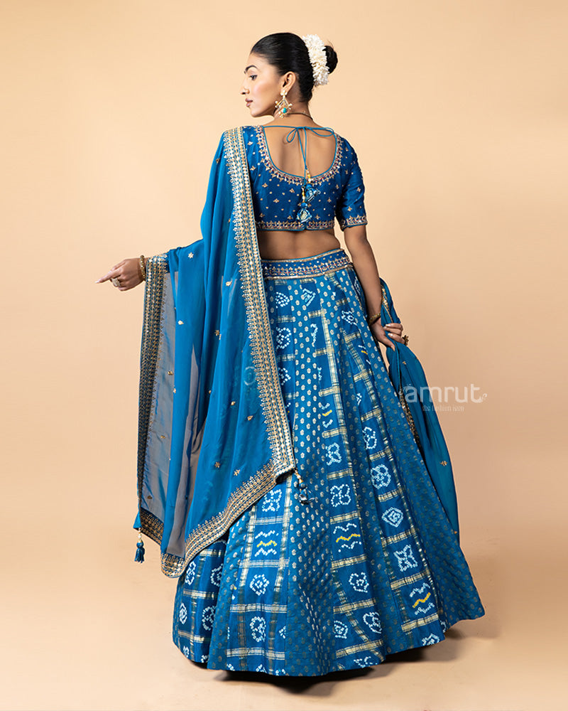 Blue Lehenga Choli with Patola Design and Chiffon Dupatta