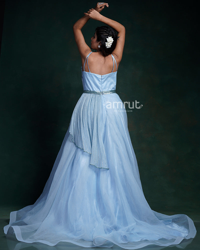Blue Sequins Net Designer Gown