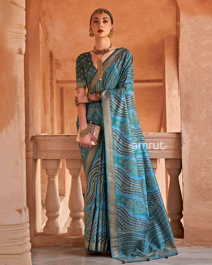 Blue Zari Weaving Silk Saree with Unstitched Blouse 01