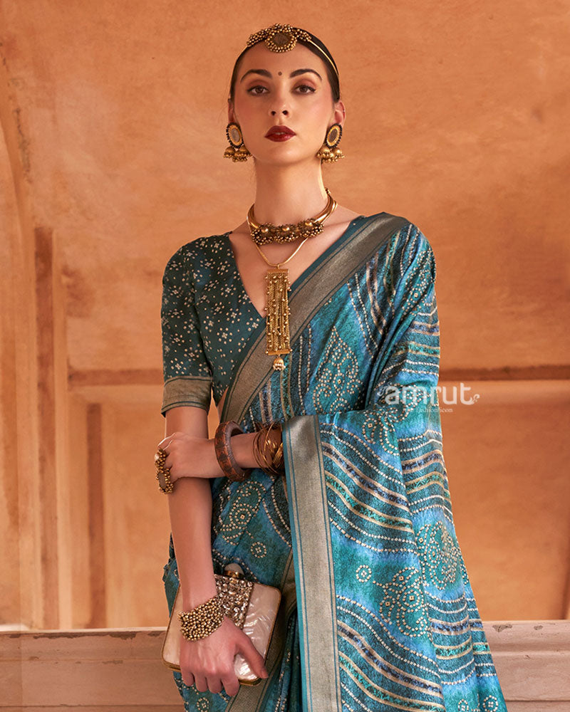 Blue Zari Weaving Silk Saree with Unstitched Blouse 02
