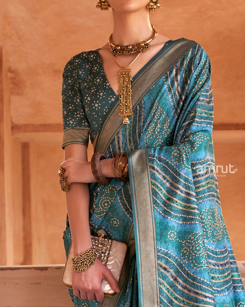 Blue Zari Weaving Silk Saree with Unstitched Blouse 03