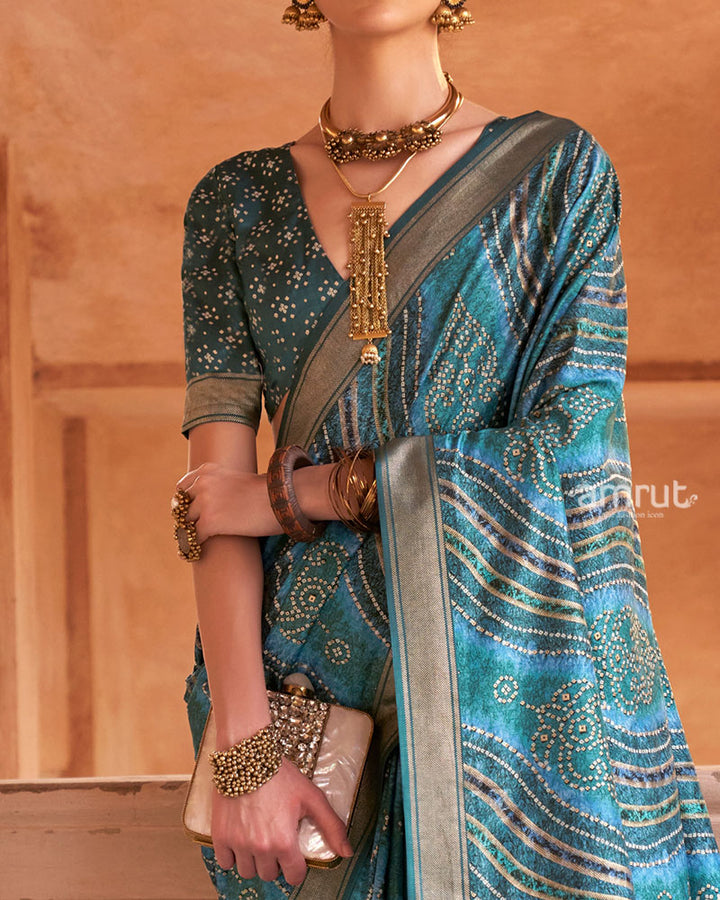 Blue Zari Weaving Silk Saree with Unstitched Blouse 03