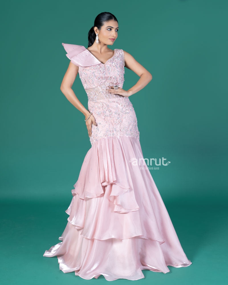 Blush Pink Belle Asymmetrical Embellished Gown 04