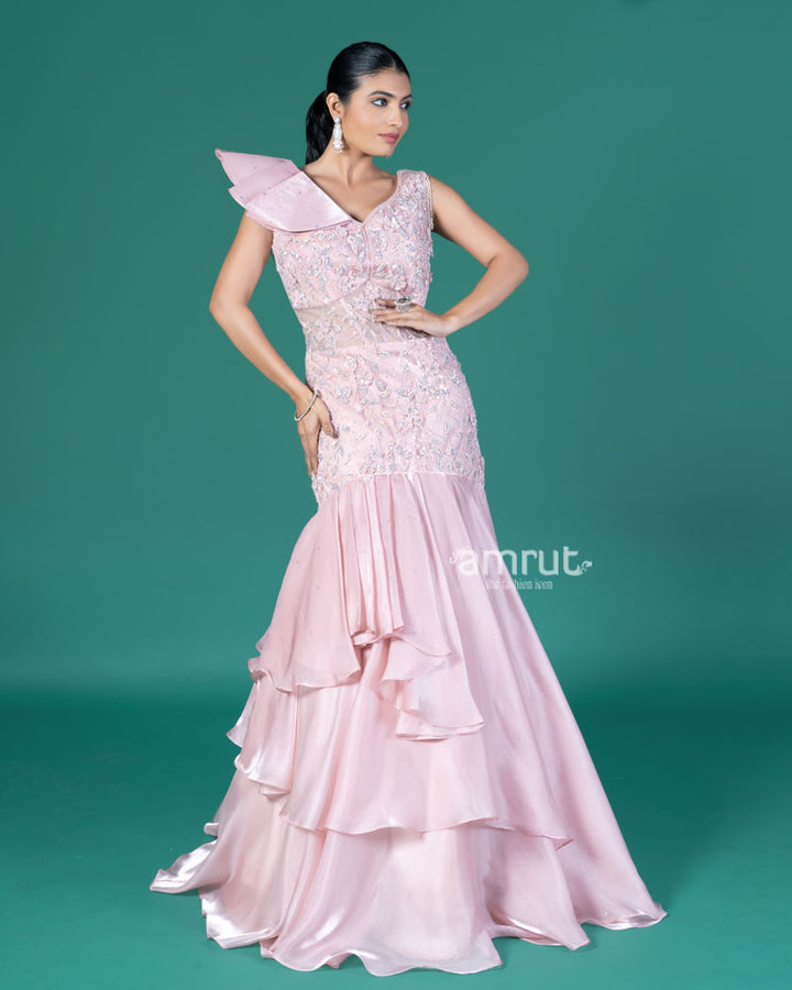 Blush Pink Belle Asymmetrical Embellished Gown 04