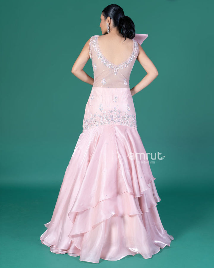Blush Pink Belle Asymmetrical Embellished Gown 05