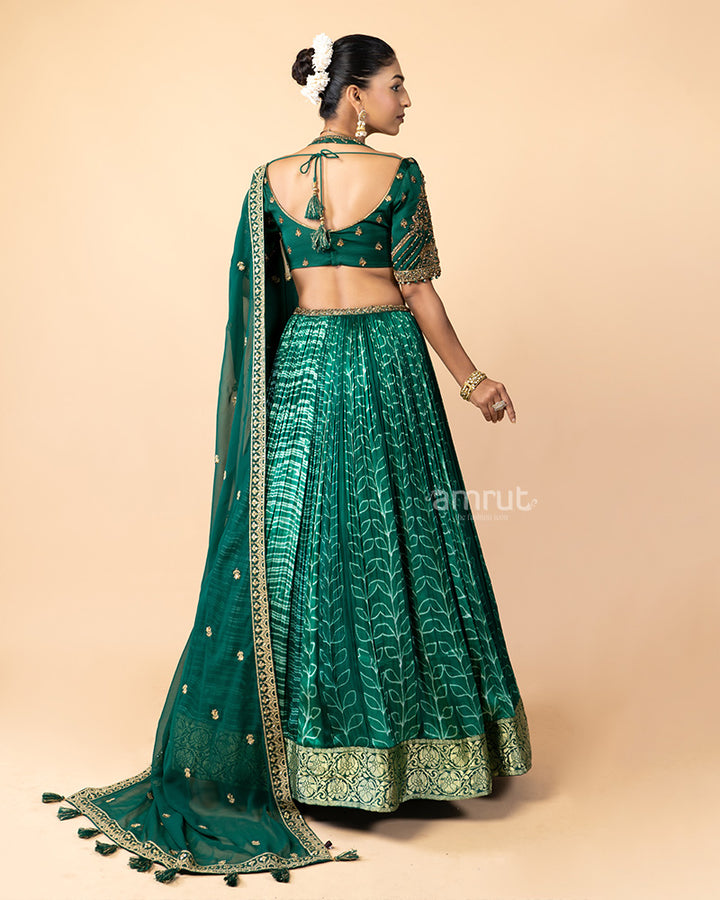 Bottle Green Lehenga Choli with Net Dupatta