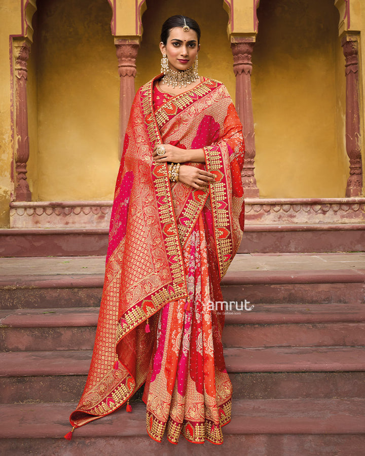 Bright Maron Silk Saree With Unstitched Blouse