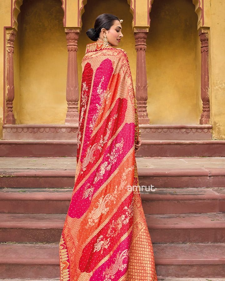 Bright Maron Silk Saree With Unstitched Blouse