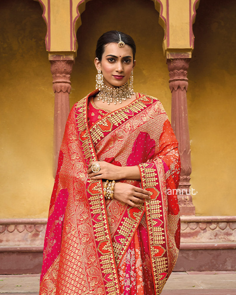 Bright Maron Silk Saree With Unstitched Blouse