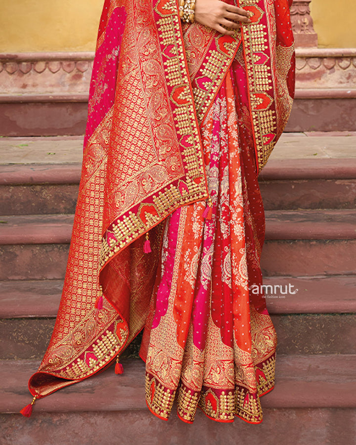 Bright Maron Silk Saree With Unstitched Blouse