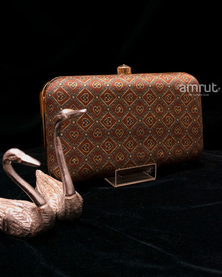 Brown Handicraft Beautiful Bling Box Clutch Bag Purse