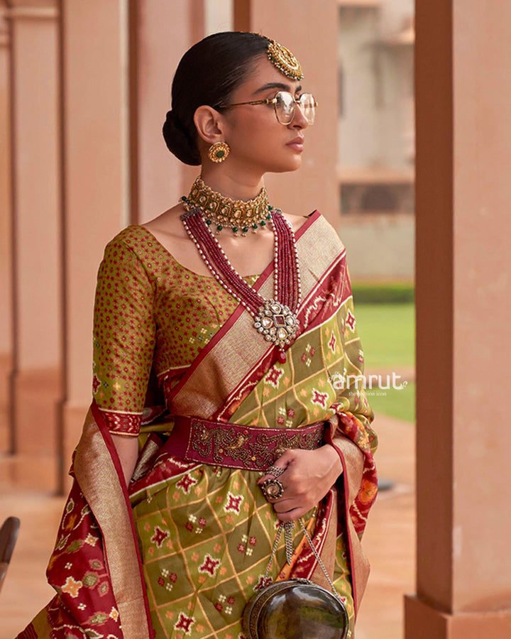 Brown Patola Saree With Unstitched Blouse