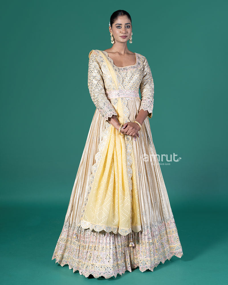 Butter yellow Embellished Anarkali with Yellow Dupatta 01