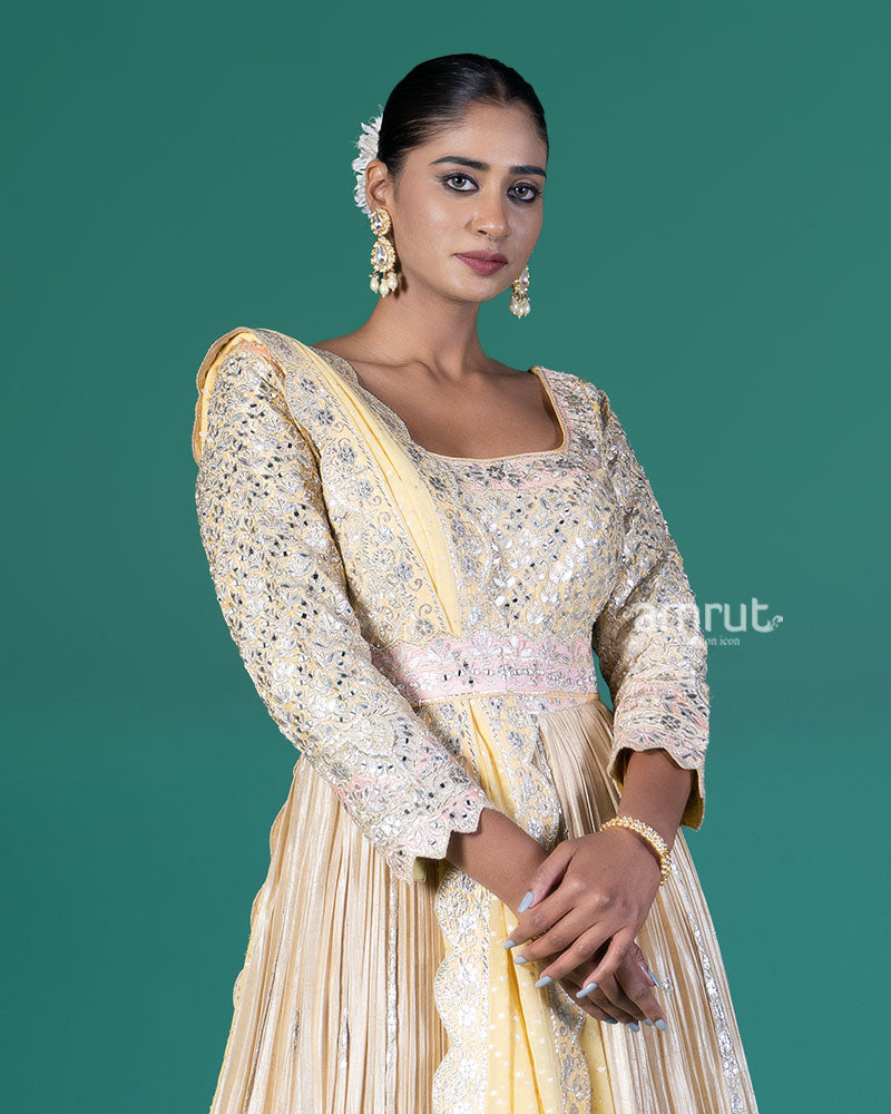 Butter yellow Embellished Anarkali with Yellow Dupatta 02