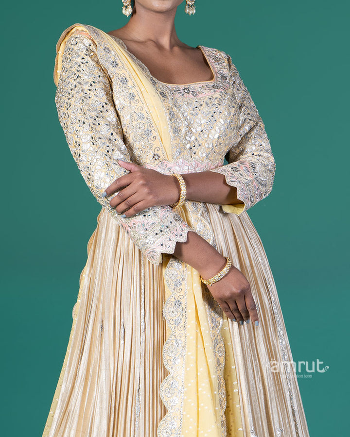 Butter yellow Embellished Anarkali with Yellow Dupatta 03